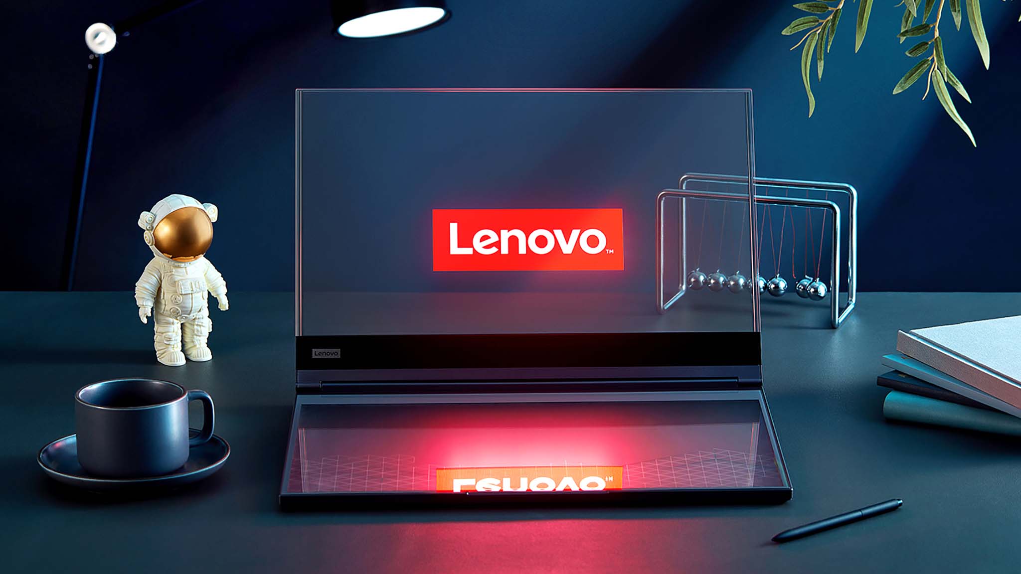 Lenovo ThinkBook Transparent Laptop on desk.