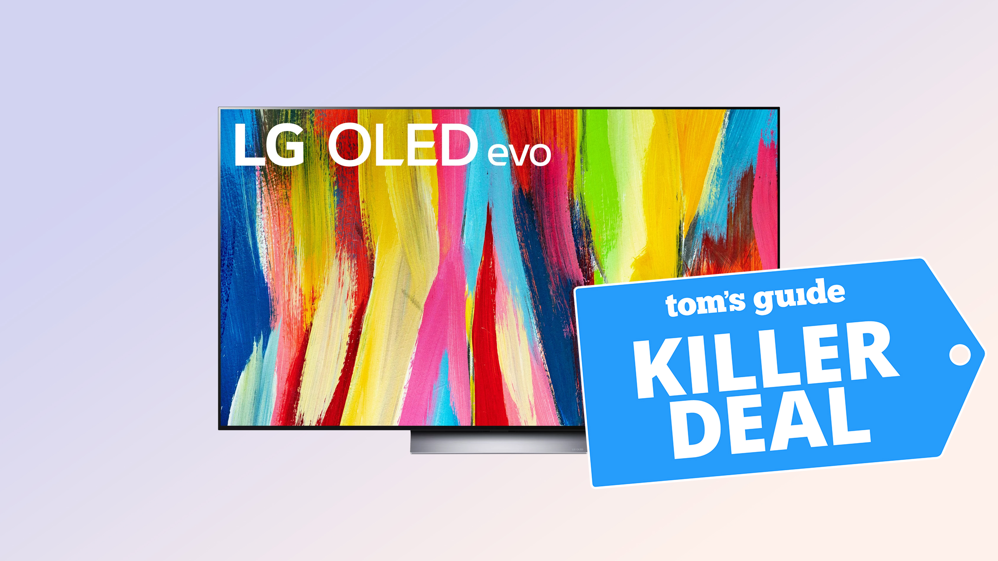 보라색 배경의 LG C2 OLED TV