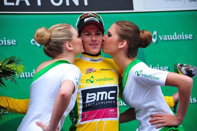 Race leader Mathias Frank (BMC) on the podium