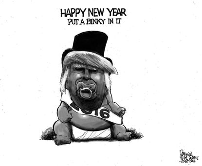 Political cartoon U.S. Trump New Year Binky