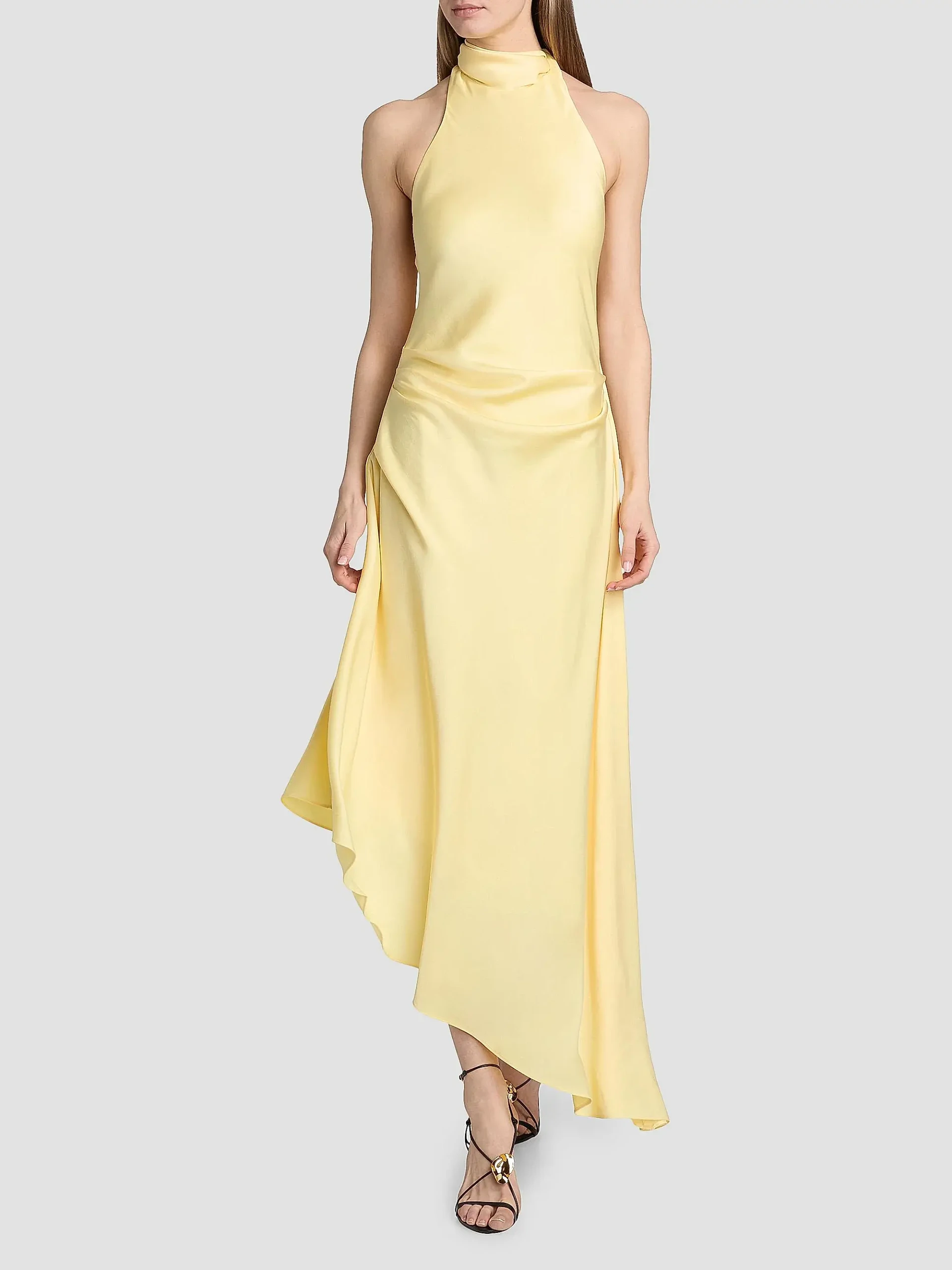 Monica Asymmetric Satin Midi-Dress