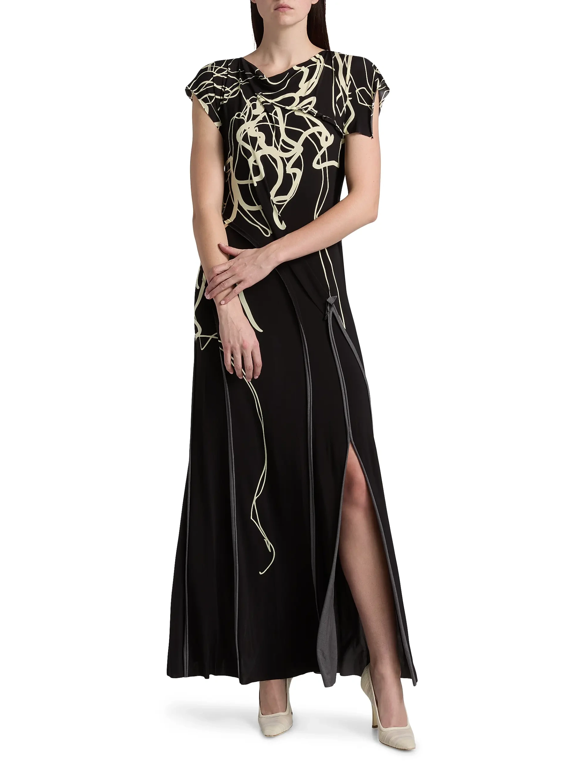 Scribble Floral Print Jersey Gown