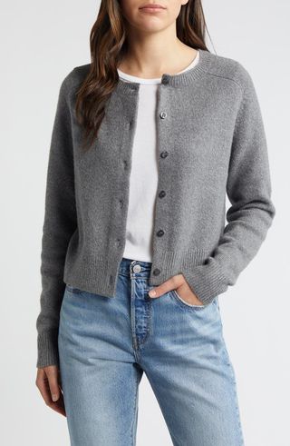 Crewneck Cotton Blend Cardigan