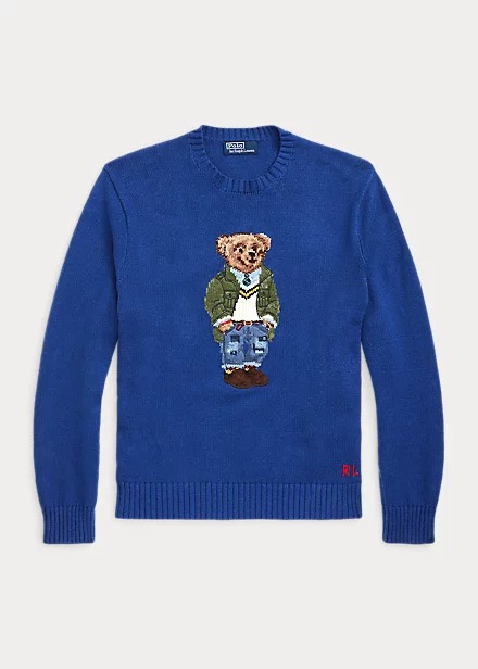 blue Ralph Lauren sweater with polo bear on it