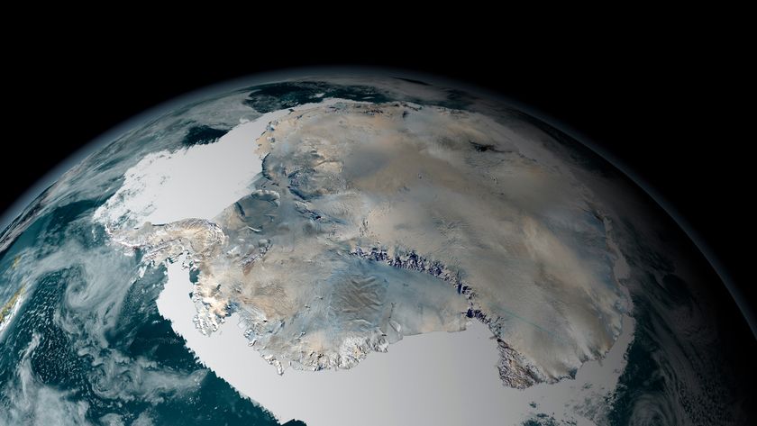 The frozen continent of Antarctica and its surrounding sea ice. 