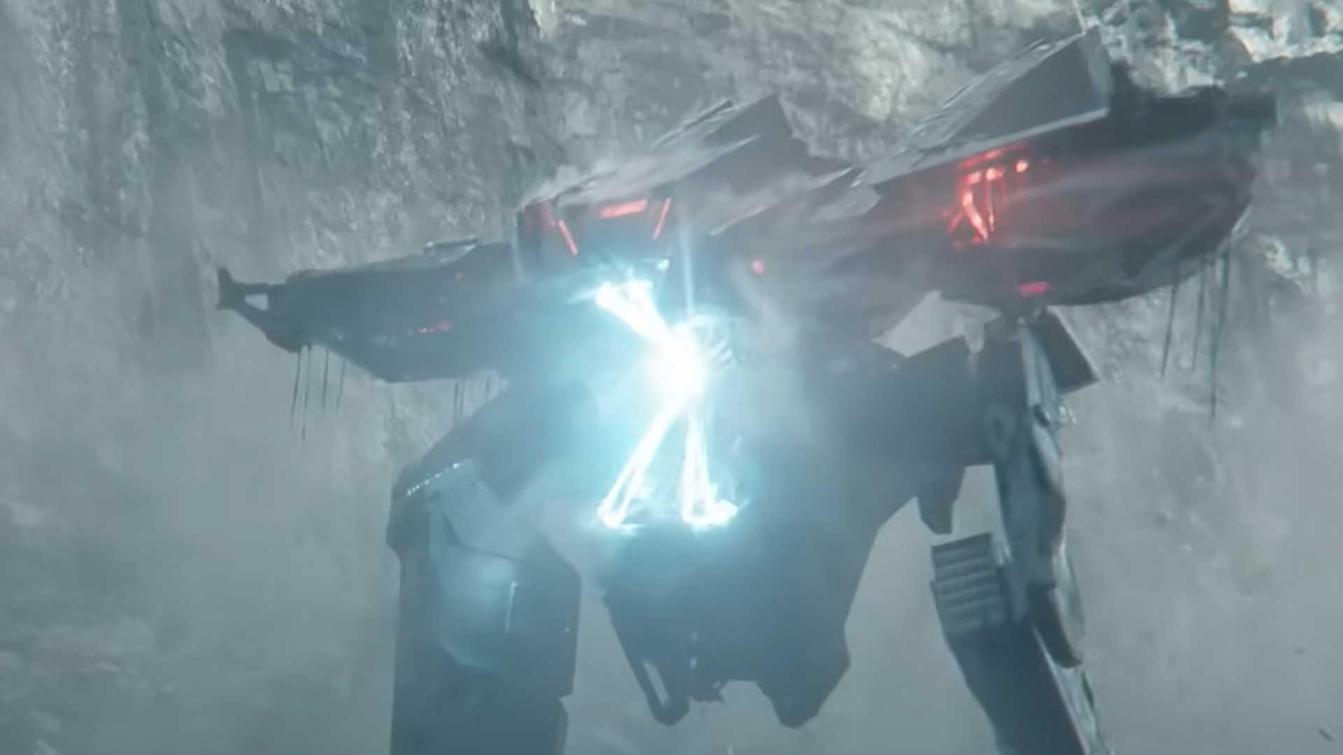 The giant robot villain of Netflix's War Machine charging up an energy blast