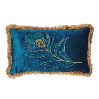 Vintage style peacock feather cushion