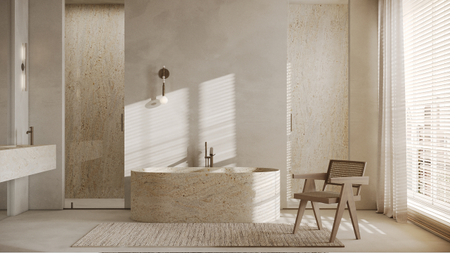 microcement bathroom with a concrete bath