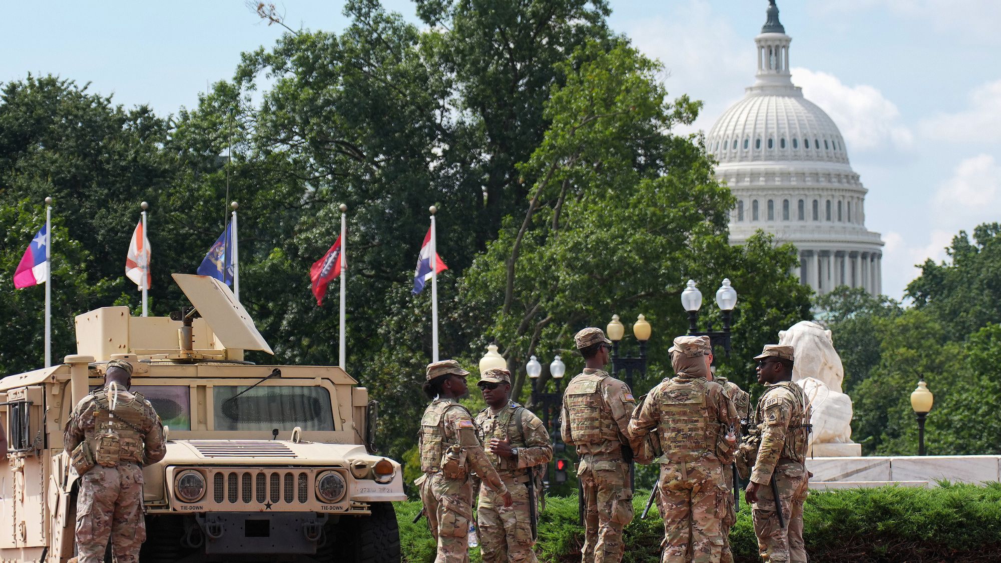 Members of the National Guard stand by at Union Station