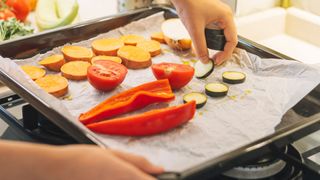 Baked vegetables on a tray