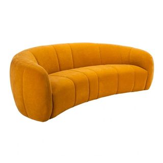 A yellow linen curved sofa