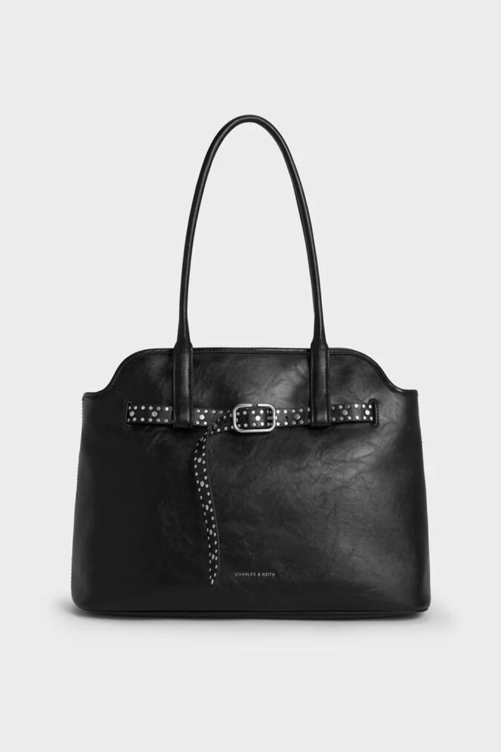 Charles &amp;amp; Keith, Victoria Studded Belted Trapeze Tote Bag