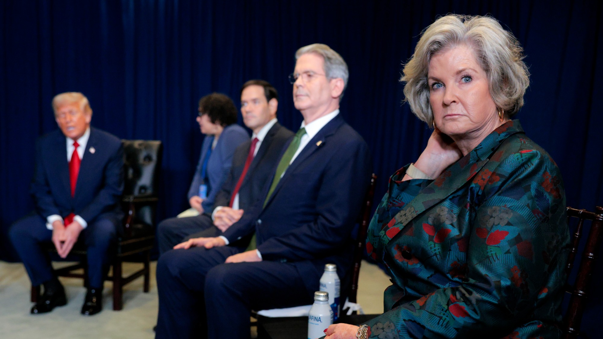 White House Chief of Staff Susie Wiles (R) attends a bilateral meeting with President of Argentina Javier Milei and U.S. President Donald Trump on September 23, 2025 in New York City.