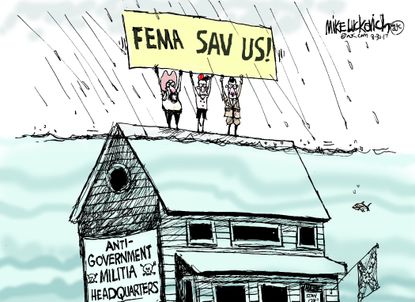 Political cartoon U.S. Harvey anti- government aid FEMA