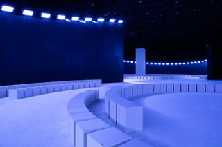 Ferragamo show set with curving walls