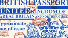 Illustration of British passport text and travel stamps