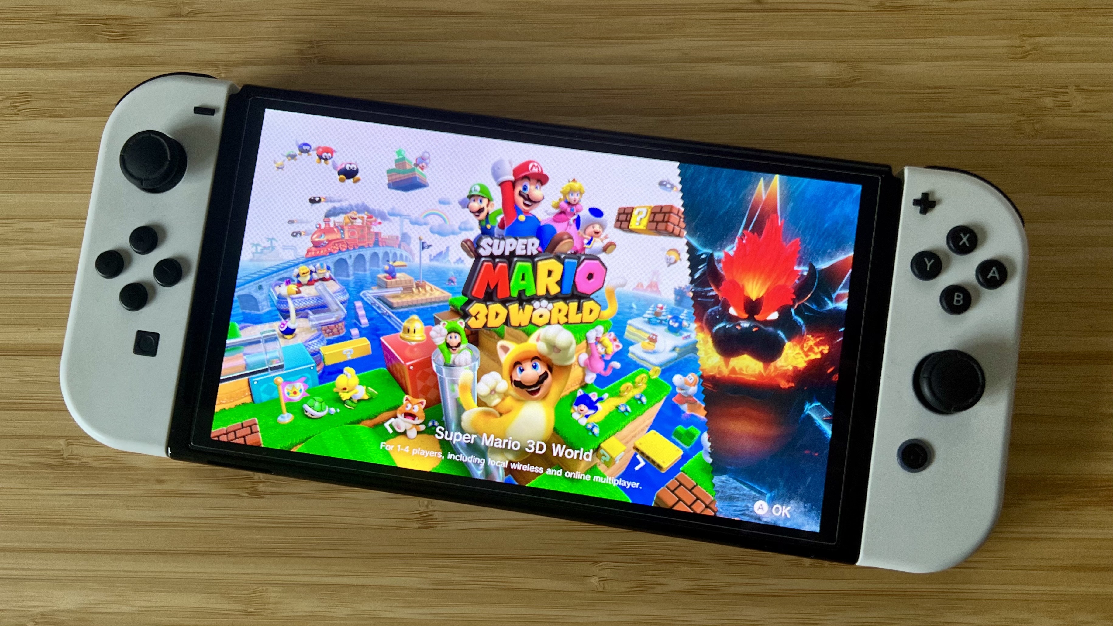 Nintendo Switch OLED playing Super Mario 3D World