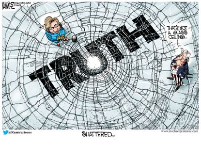 Political cartoon U.S. Hillary Clinton glass ceiling
