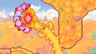 Kirby fighting a boss during Kirby Mass Attack.