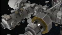 a grey space station closeup 