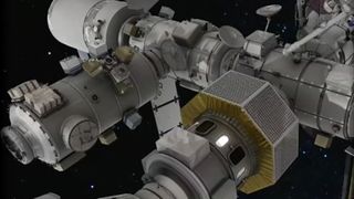 a grey space station closeup 