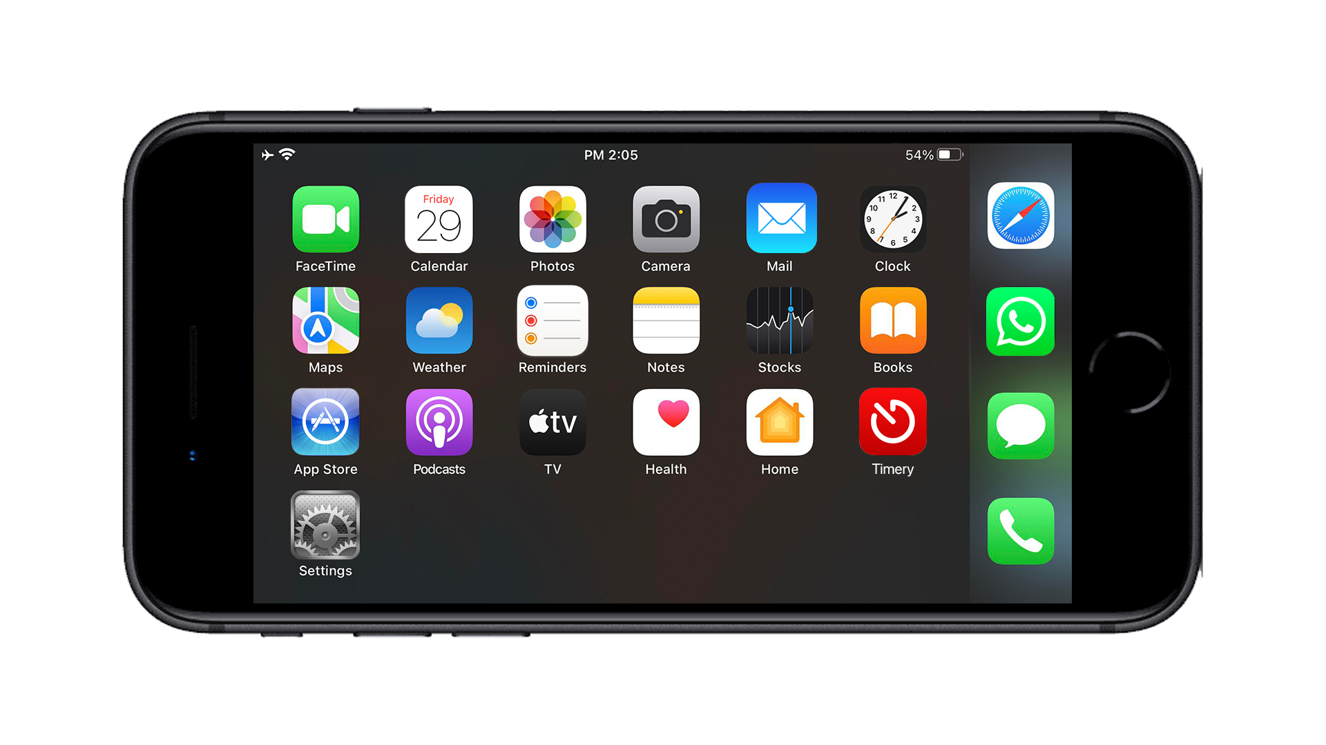 iPhone 8 Plus in landscape mode on the home screen
