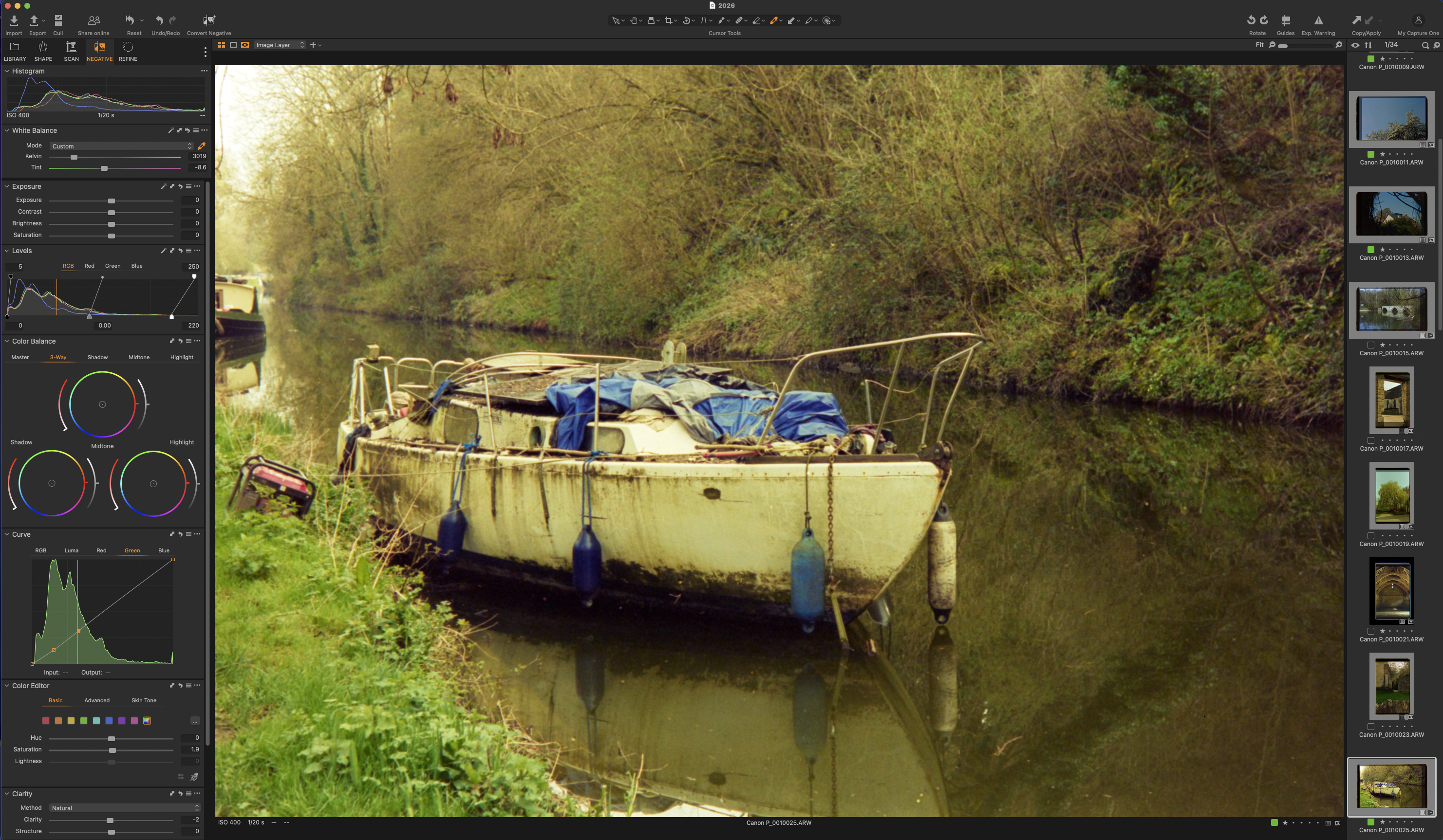Screen capture of Capture One's negative scanning workflow