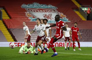 Liverpool’s Sadio Mane scores against Arsenal at Anfield