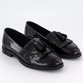 Office Fitz Tassel Fringe Loafers Black Patent Leather