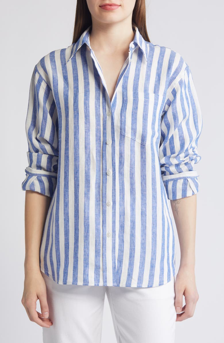 Connie Stripe Linen Button-Up Shirt