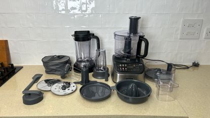 Kenwood MultiPro OneTouch Food Processor and Blender with accessories on kitchen counter