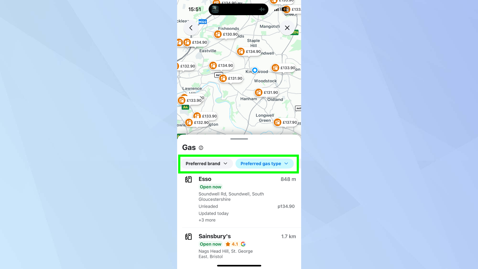 Waze preferred brand and gas type