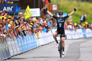 LLEX MONTSJURA FRANCE JULY 31 Michael Storer of Australia and Team Team DSM celebrates at finish line as stage winner during the 33rd Tour de lAin 2021 Stage 3 a 125km stage from Izernore to Llex MontsJura 900m tourdelain on July 31 2021 in Llex MontsJura France Photo by Luc ClaessenGetty Images