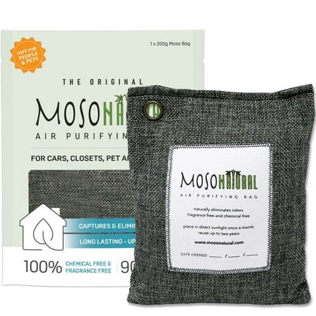 Moso Natural Air Purifying Bag 200g | Premium Bamboo Charcoal Odor Absorber for Home & Car | Closet Odor Eliminator, Small Room Deodorizer & Car Air Freshener | Long Lasting Charcoal Bags