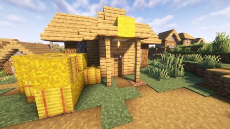 An image of a house in the middle of a Minecraft village