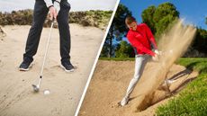 Golf Monthly Top 50 Coach hitting a plugged lie bunker shot