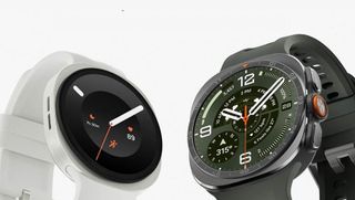 The Samsung Galaxy Watch 9 and Galaxy Watch Ultra 2 side by side on a cream background
