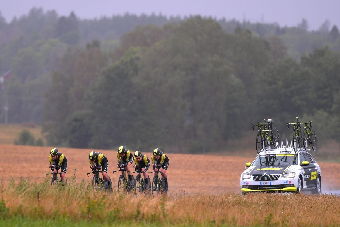 The Mitchelton-Scott teams was soon down to five riders