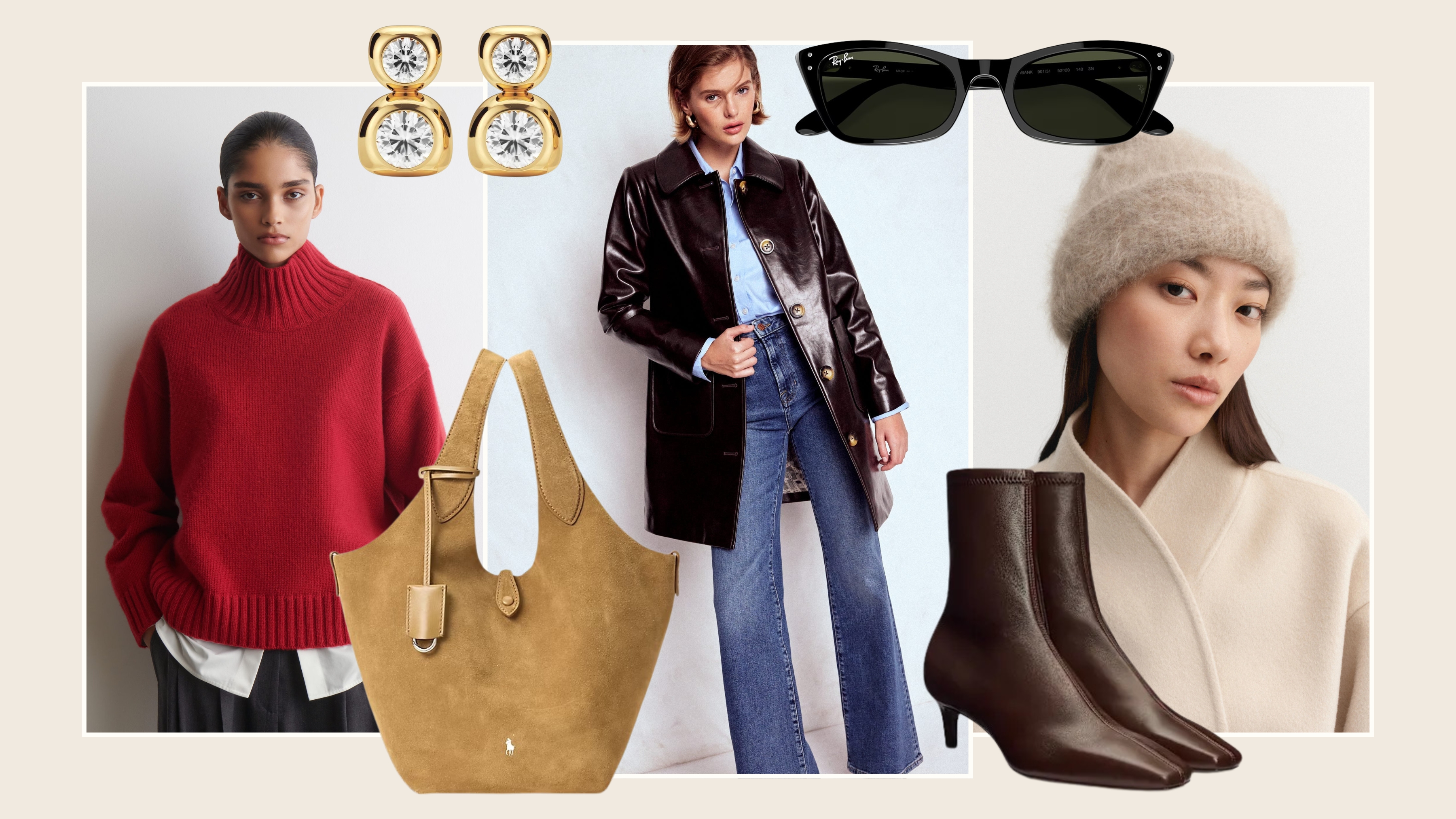 Looks and products from Polo Ralph Lauren, COS, Mejuri, Boden, Almada Label, Ray-Ban, Reformation.