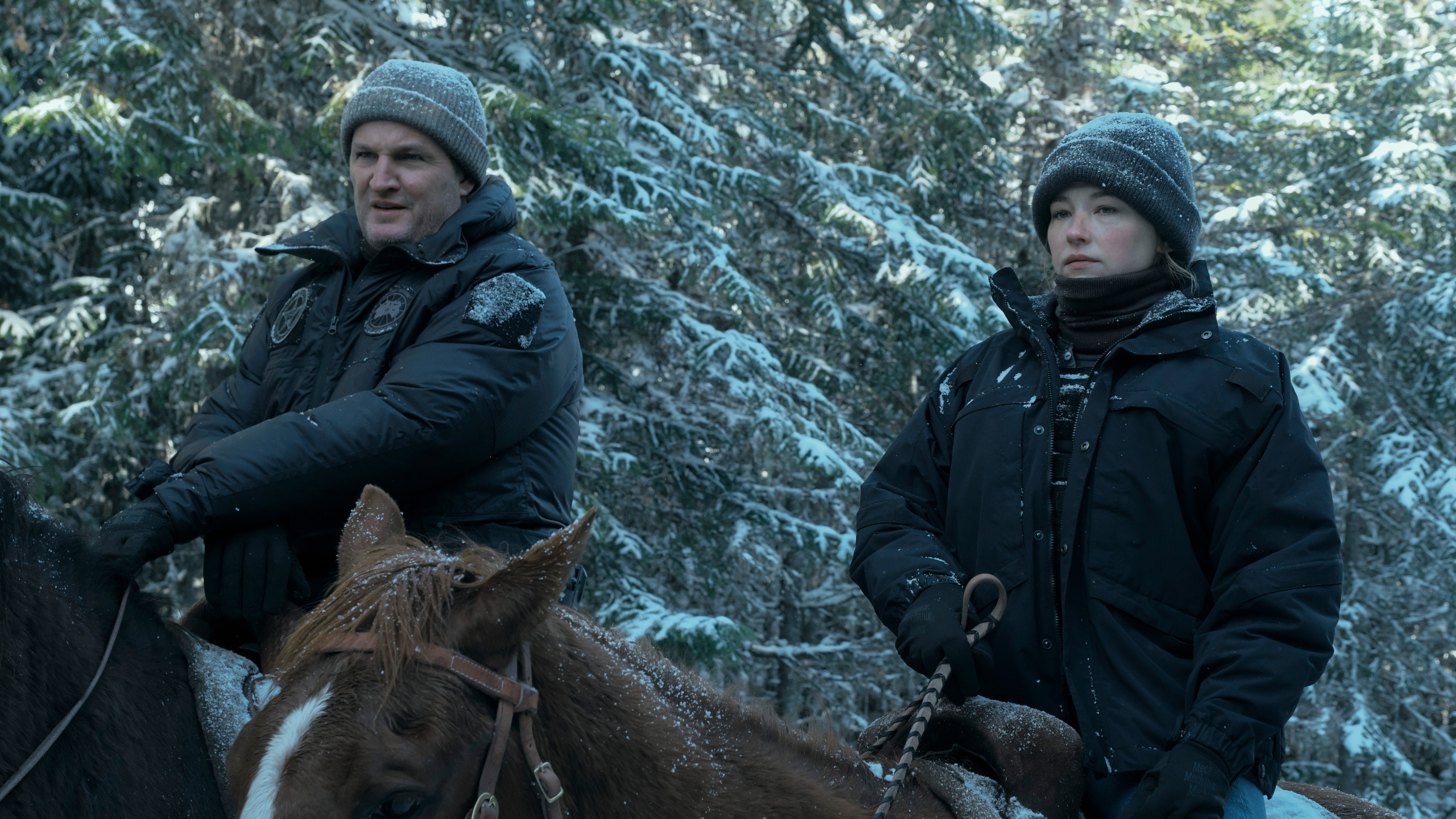 Jason Clarke as Frank Remnick and Haley Bennett as Sidney in The Last Frontier.