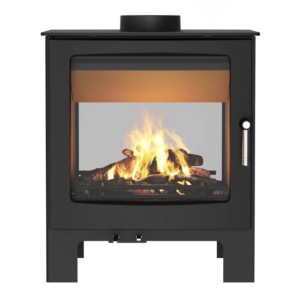 A cutout double sided log burning stove