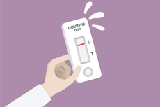 Cartoon of a negative lateral flow test on purple background