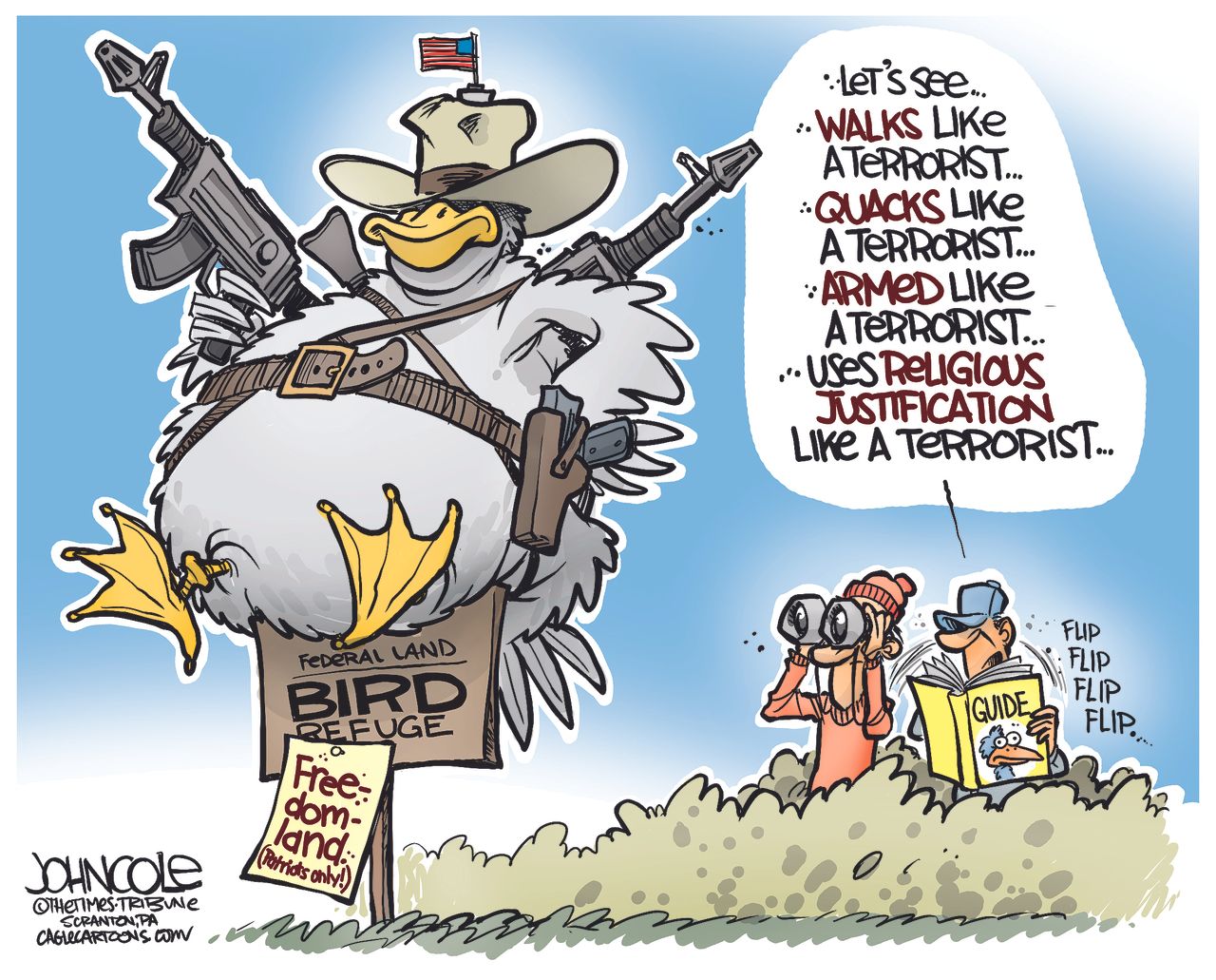 Editorial cartoon U.S. Oregon Wildlife Terrorism