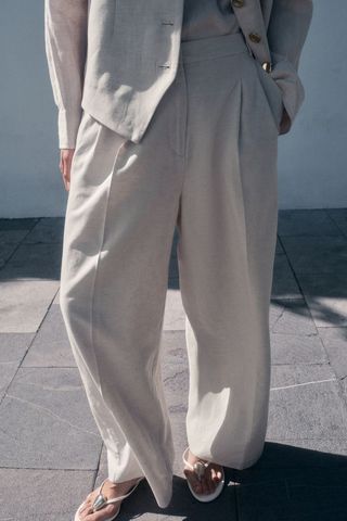 Wide-Leg Linen-Blend Pants