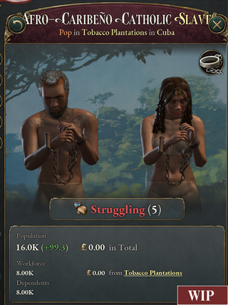 An in-development image of video game victoria 3 relating to the slavery system.