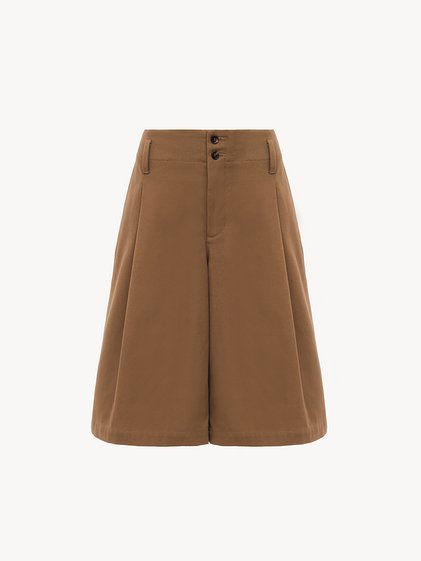 High-Rise Wide-Leg Bermuda Shorts in Cotton