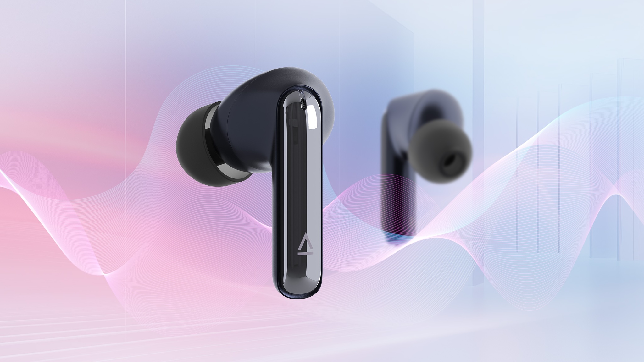 Creative Aurvana Ace 3 earbuds on a pink and purple background