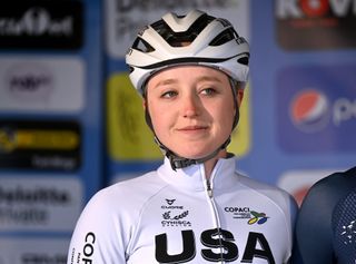 Skylar Schneider of Team USA in Pan-Am Championships jersey prior to 2024 Omloop van het Hageland