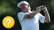 Photo of Fred Couples using an iron with a question mark over the top