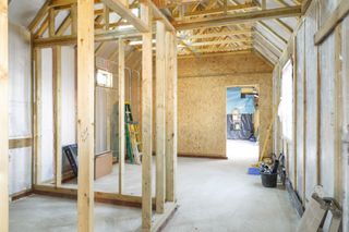 timber frame house under construction